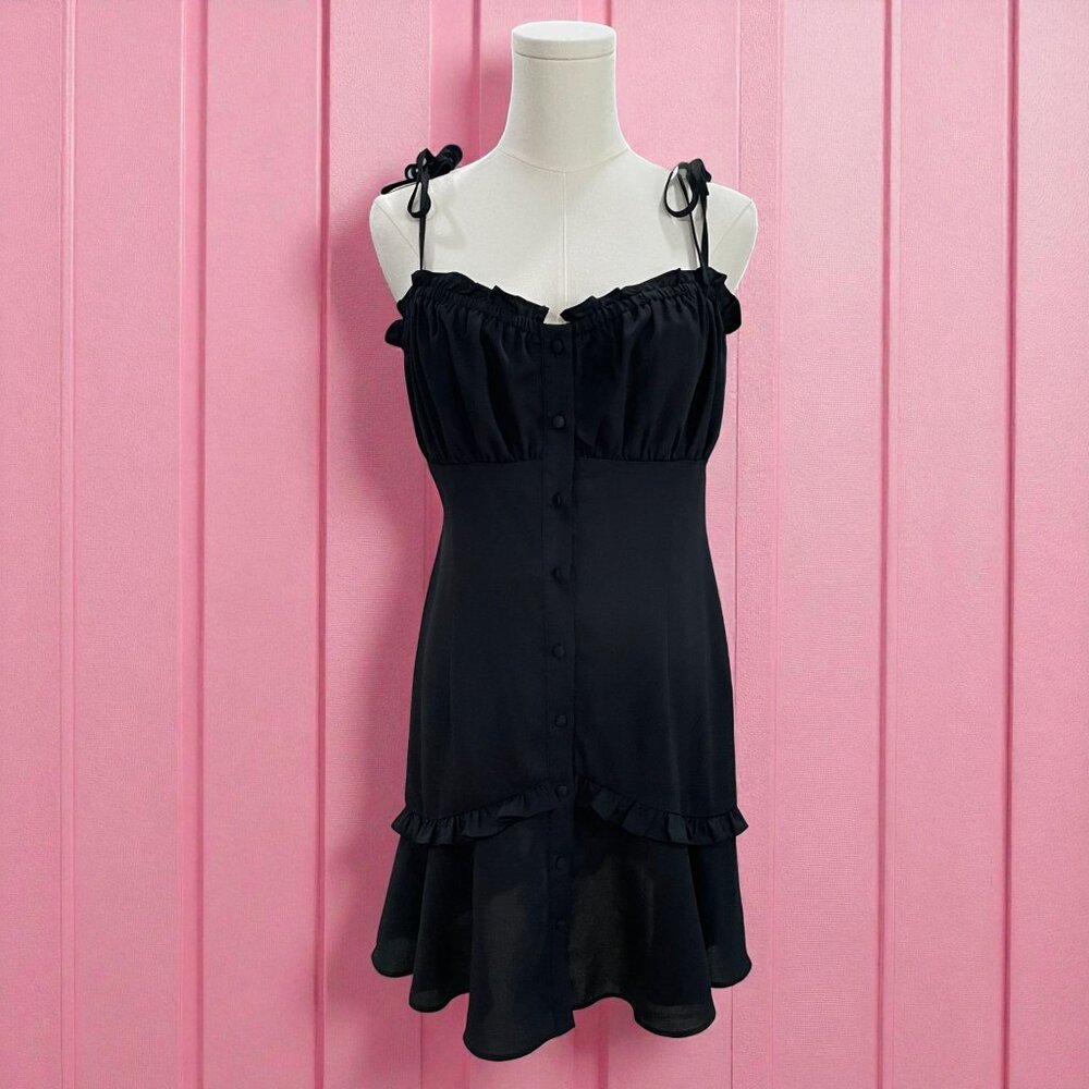 Bar III Black Ruffle Mini Dress Coquette Soft Girl‎ Y2K NWT Size Large